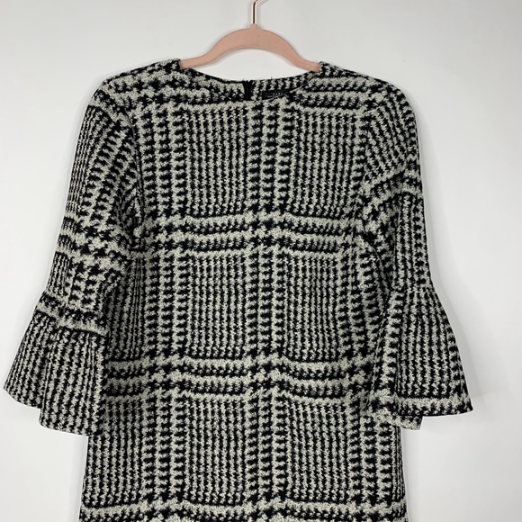 2/$30 ZARA Houndstooth Glen Plaid Shift Dress with Frilled Sleeve Ecru S#5327 - Picture 5 of 16